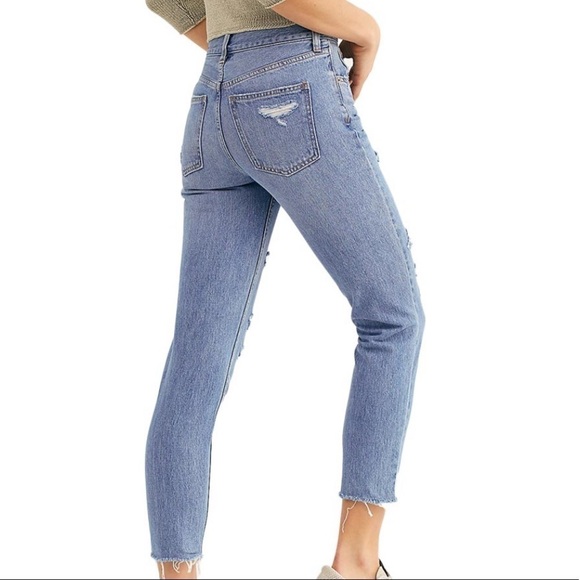 Free People We The Free Blossom Distressed Rigid Skinny Jeans in‎ Blue Size 28 - Picture 2 of 13
